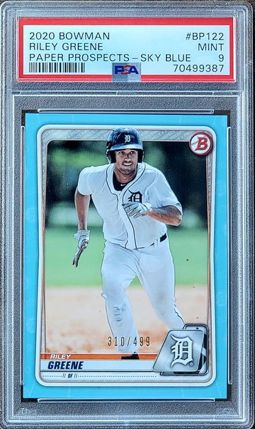 2020 SP /499 RILEY GREENE Bowman Paper Prospects SKY BLUE PSA 9 Rookie RC #BP122