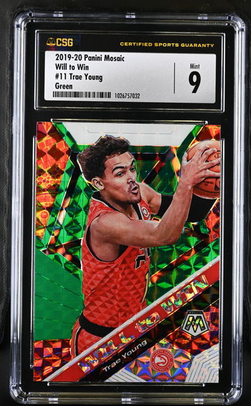 2019 Panini Mosaic Green Prizm Trae Young CSG 9 Mint