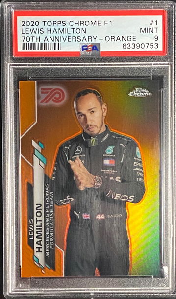 2020 Topps Chrome F1 Lewis Hamilton Orange 70th Anniversary Refractor Formula PSA 9