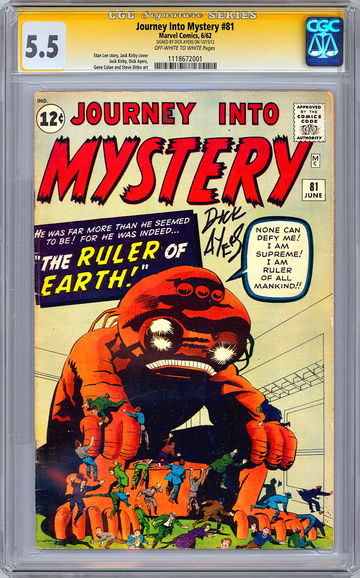 JOURNEY INTO MYSTERY #81 CGC-SS 5.5 SIGNED BY ORIGINAL ARTIST DICK AYERS 1962