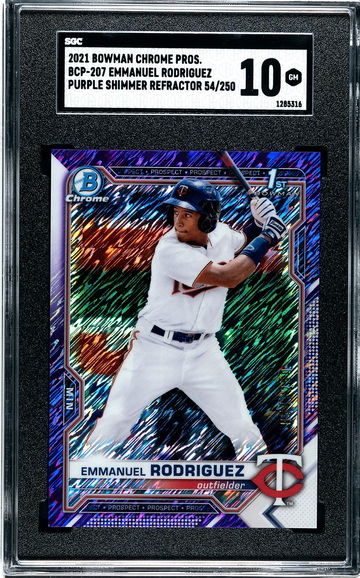 2021 Bowman Chrome Emmanuel Rodriguez Purple Shimmer Refractor BCP-207 numbered 54/250