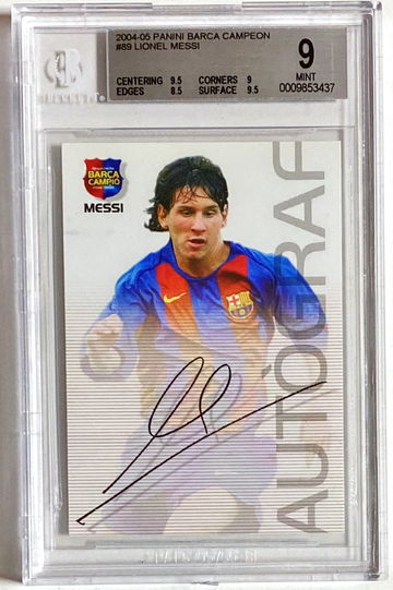 2004 Panini Barca Campeon  #89 Lionel Messi BGS 9 /w2x9.5 Rookie Autograf rare Catalan Variant - currently @germany