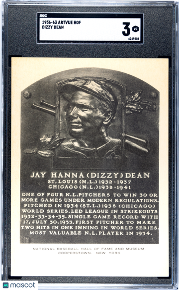 1956 Artvue Hof Jay Hanna (Dizzy) Dean SGC 3
