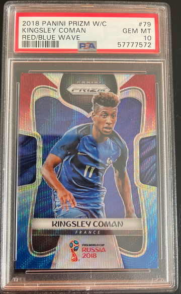 2018 Panini Prizm World Cup Kingsley Coman Red Blue Wave PSA 10