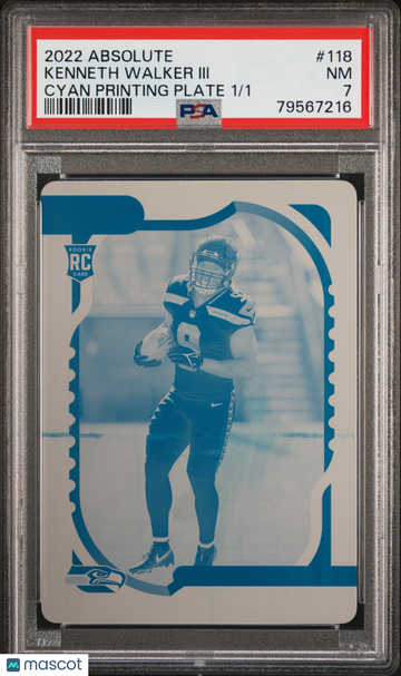 2022 Panini Absolute Cyan Printing Plate 1 1 #118 Kenneth Walker III - Seahawks PSA 7