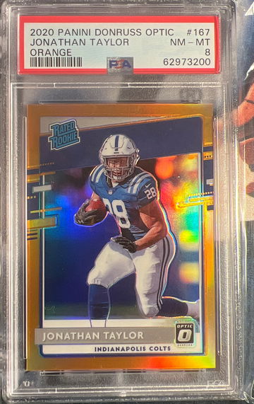 2020 Donruss Optic Jonathan Taylor Orange Prizm Rated Rookie RC /199 U88 PSA 8
