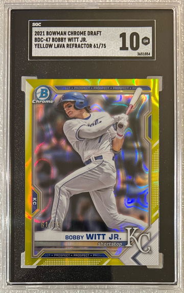 2021 Bowman Draft Chrome Bobby Witt Jr. RC #61/75 Yellow Lave Refractor SP SGC 10 Gem Mint