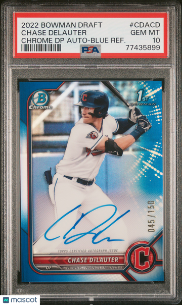 2022 Bowman Draft Chrome Draft Pick Autographs Chase Delauter #CDACD BLUE REF. PSA 10