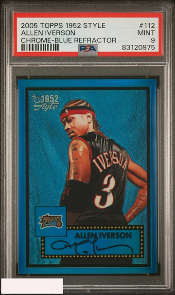 2005 TOPPS 1952 STYLE ALLEN IVERSON #112 CHROME BLUE REFRACTOR 86 OF 149 PSA 9