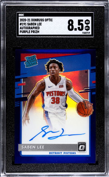 2020 Donruss Optic Purple Prizm Saben Lee #191 RC Auto SGC 8.5