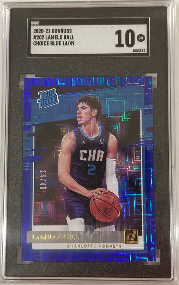 2020-21 Lamelo Ball Donruss Choice Blue Mojo 14/49 RC SGC 10