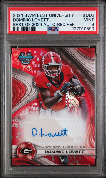 2024 Bowman Best University Best of 2024 Autographs Red Refractor Dominic Lovett #DLO /10 PSA 9