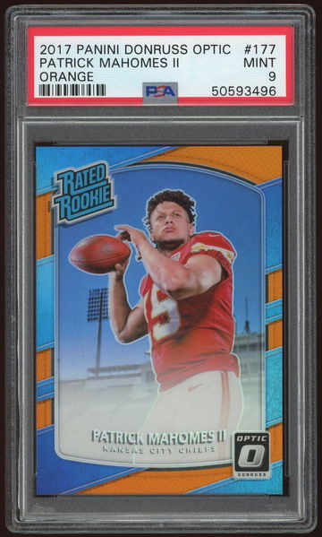 Patrick Mahomes 2017 Donruss Optic #177 Orange Holo  PSA 9