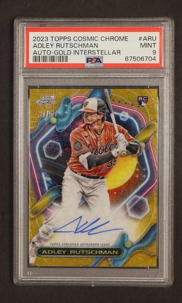 2023 Topps Cosmic Chrome #ARU Adley Rutschman Gold Interstellar Gold Rookie PSA 9 Mint Baltimore Orioles Auto
