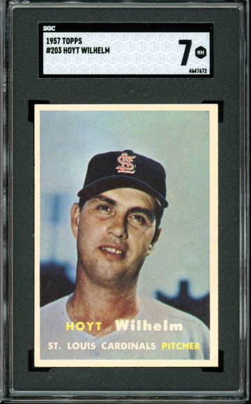1957 Topps #203 Hoyt Wilhelm Cardinals HOF SGC 7 NM Near Mint