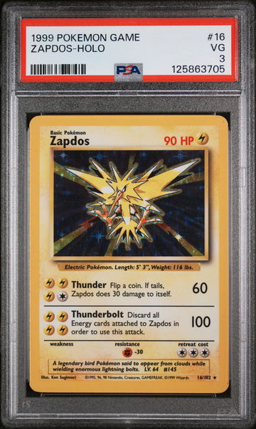 1999 Pokemon Base Set Holo Zapdos #16 PSA 3