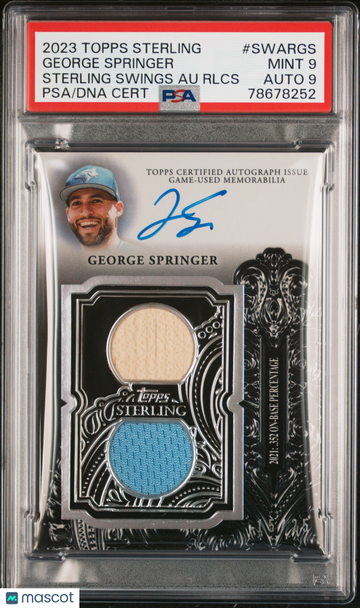 2023 Topps Sterling Sterling Swings Autograph Relics George Springer #SWARGS Rlcs PSA 9 Auto 9