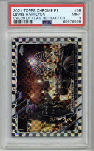 2021 TOPPS CHROME F1 CHECKER FLAG REFRACTOR #56 LEWIS HAMILTON PSA 9 RARE