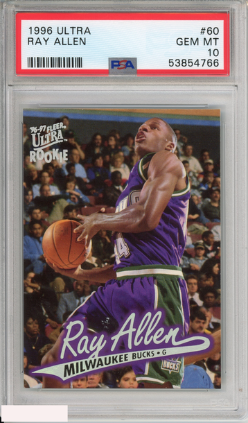 1996 ULTRA RAY ALLEN #60 ROOKIE HOF MILWAUKEE BUCKS RC PSA 10 GEM MT