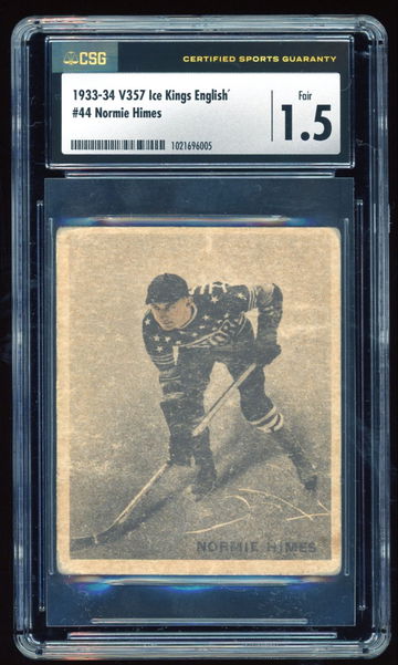 1933-34 V357 WWG Ice Kings #44 Normie Himes CSG 1.5 Fair ENGLISH ONLY RC