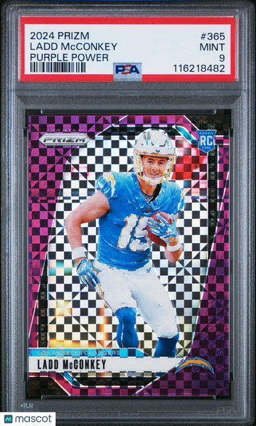 2024 Panini Prizm Ladd Mcconkey #365 Purple Power /49 Rookie PSA 9