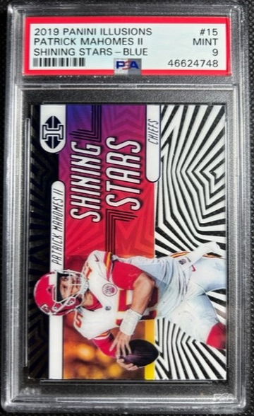 2019 PANINI ILLUSIONS PATRICK MAHOMES SHINING STARS BLUE /299 PSA 9 MINT POP 2