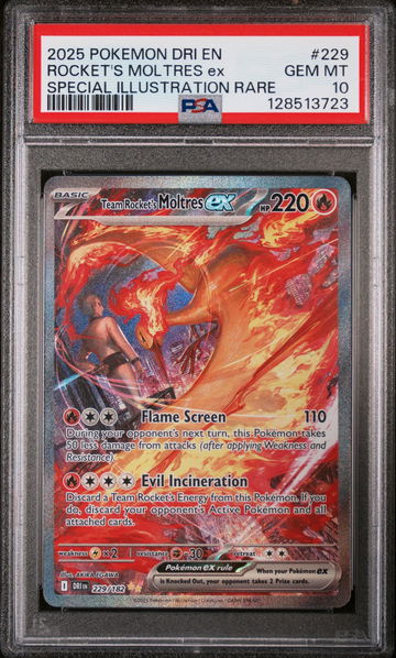 2025 Pokemon Scarlet and Violet Destined Rivals Special Illustration Rare Team Rocket’S Moltres Ex #229 PSA 10