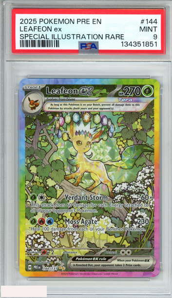 2025 POKEMON PRISMATIC EVOLUTIONS LEAFEON EX #144 SPECIAL ILLUST RARE PSA 9