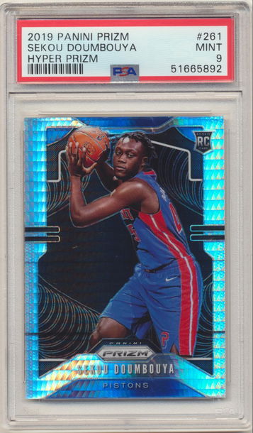 PSA 9 MINT! SEKOU DOUMBOUYA 2019 PANINI PRIZM HYPER ROOKIE CARD #261 NETS RC