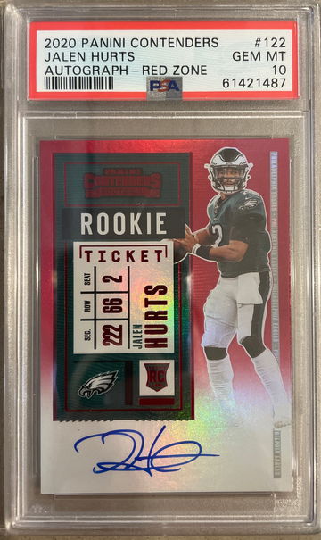 2020 Panini Contenders Jalen Hurts Red Zone Auto PSA 10 FOTL POP 3