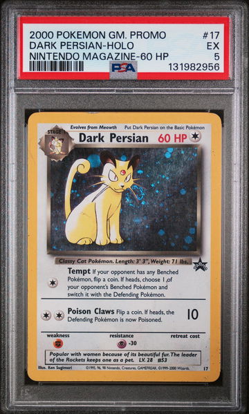 2000 Pokemon Black Star Promo Nintendo Magazine Holo Dark Persian #17 PSA 5