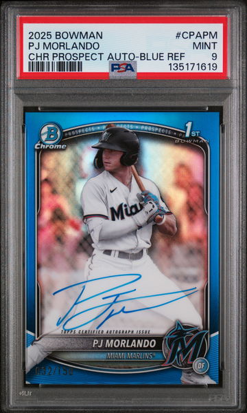2025 Bowman Chrome Prospect Autograph Blue Refractor PJ Morlando #CPAPM /150 PSA 9
