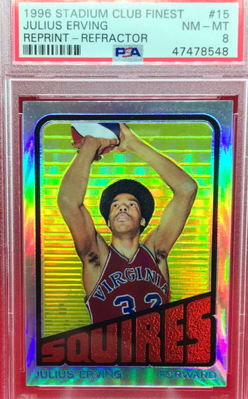 Julius Erving 1996 TSC Finest Refractor Rookie Reprint #15 - PSA 8