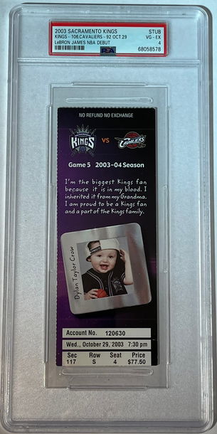 Lebron James RC NBA Debut First Game 2003 Cavaliers vs Kings Ticket Stub PSA 4