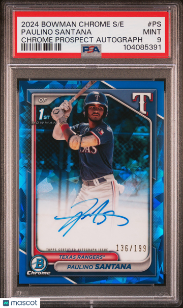2024 Bowman Chrome Sapphire Edition Prospects Autographs Paulino Santana #PS /199 PSA 9