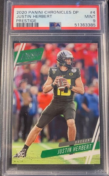 2020 Panini Chronicles DP Draft Picks Justin Herbert Prestige Rookie Card PSA 9 #4