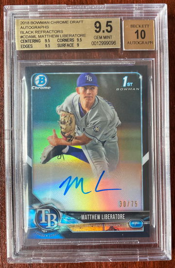 2018 Bowman Chrome Draft Matthew Liberatore Black refractor auto /75 BGS 9.5 gem mint