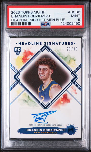 2023 Topps Motif Headline Signatures Ultramarine Blue Brandin Podziemski #HSBP /49 PSA 9
