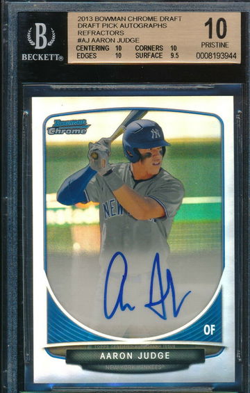 BGS 10/10 PRISTINE Aaron Judge Autograph Auto 2013 Bowman Chrome Draft Pick Autographs Refractor #AJ 1x9.5