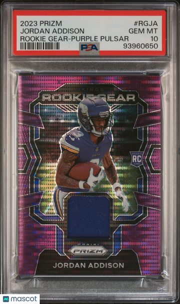 2023 Panini Prizm Rookie Gear Jordan Addison #RGJA Purple Pulsar PSA 10