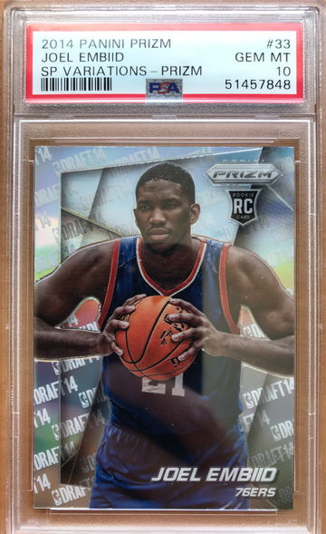 2014-15 Prizm Joel Embiid Silver Prizm Rookie RC SP Variation #33 PSA 10