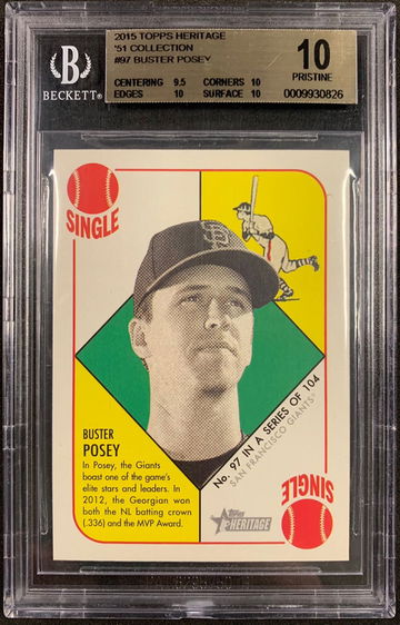 BGS 10 POP 1 Buster Posey 2015 Topps Heritage '51 Collection #97 - DHL Express Air 5-6 Days with Tracking from Overseas