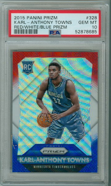 Karl-Anthony Towns 2015 Prizm Red White Blue RWB Rookie RC PSA 10