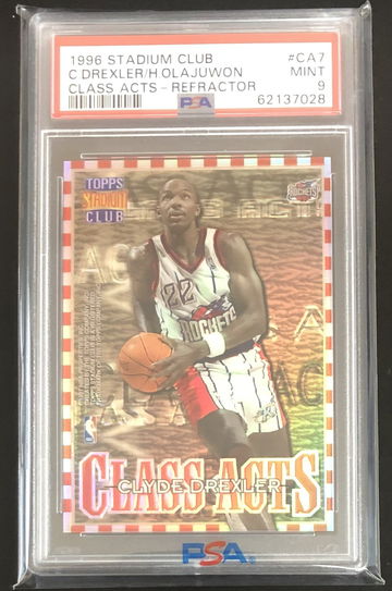 1996 Topps Stadium Club Class Acts Refractor Clyde Drexler Hakeem Olajuwon PSA Mint 9 Pop 2, Only one higher (10)