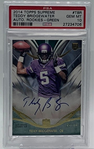 2014 Topps Supreme Teddy Bridgewater RC Auto Green /10 PSA 10