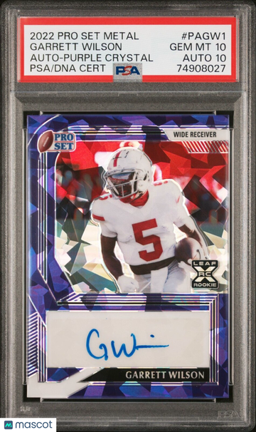 2022 Pro Set Metal Garrett Wilson #PAGW1 Purple Crystal PSA 10 Leaf Auto 10