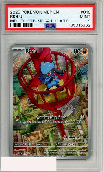 2025 POKEMON MEP EN-ME BSP RIOLU #010 MEG PC ETB-MEGA LUCARIO PSA 9 MINT