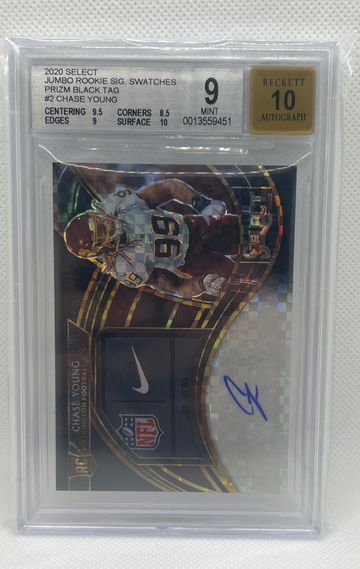 2020 Select Chase Young Jumbo Rook Sig Swatches Prizm Black Tag BGS 9/10 1 OF 1
