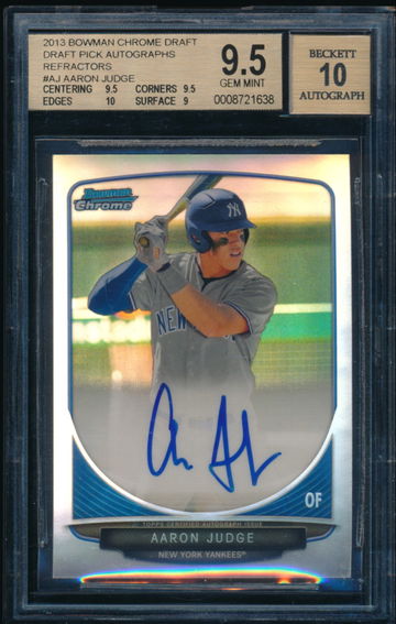 BGS 9.5/10 GEM MINT Aaron Judge Autograph Auto 2013 Bowman Chrome Draft Pick Autographs Refractor #AJ