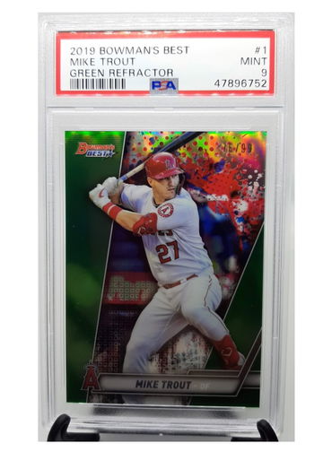 2019 Bowman's Best Mike Trout Green Refractor serial numbered 76/99 graded PSA 9